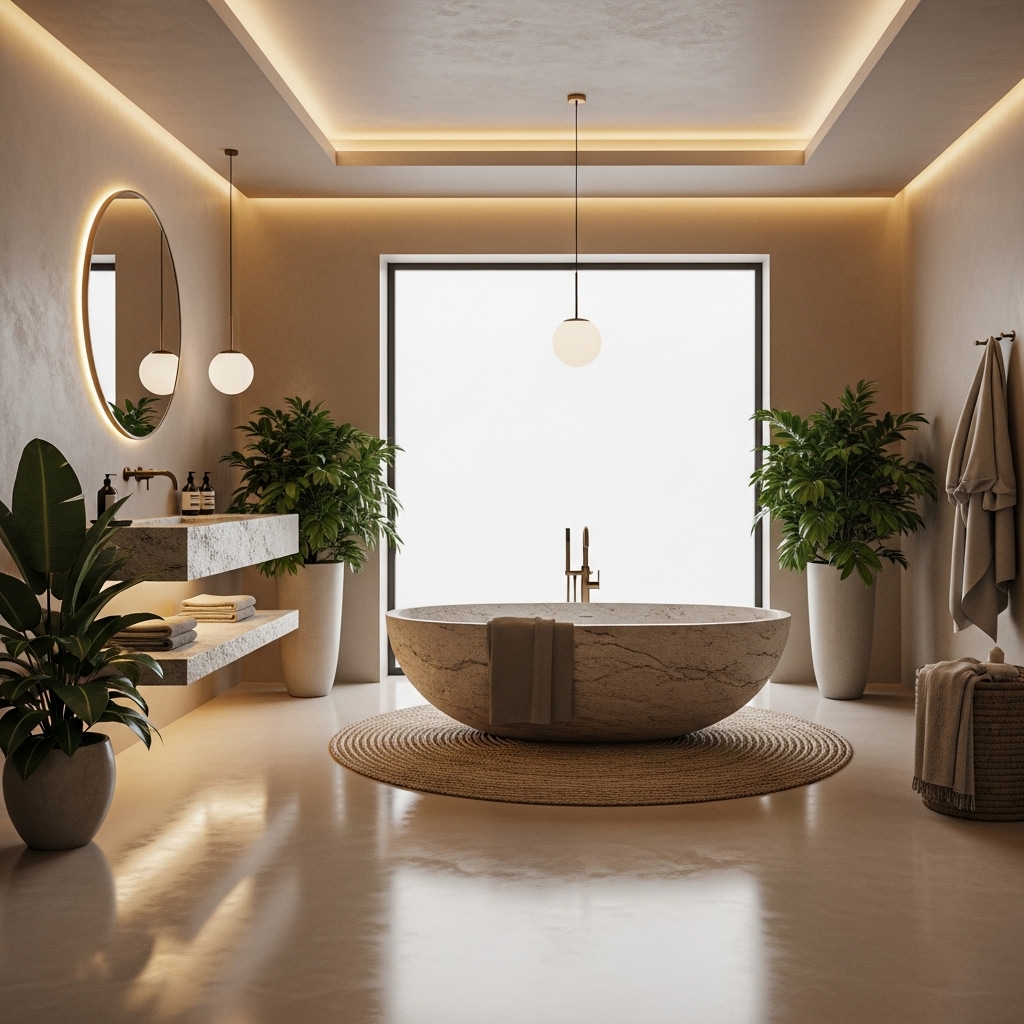 Detail waterkering en plint in epoxy in badkamer