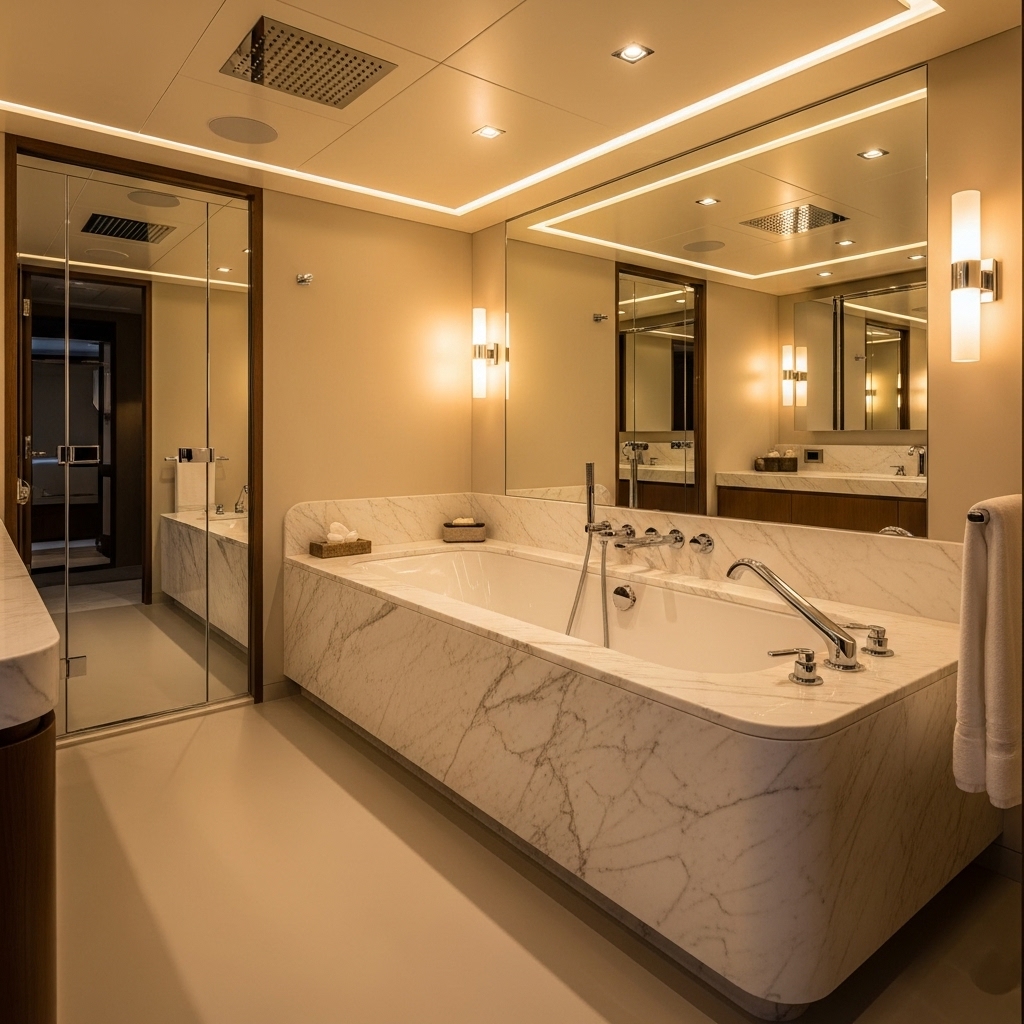 Detail harsvloer in badkamer jacht