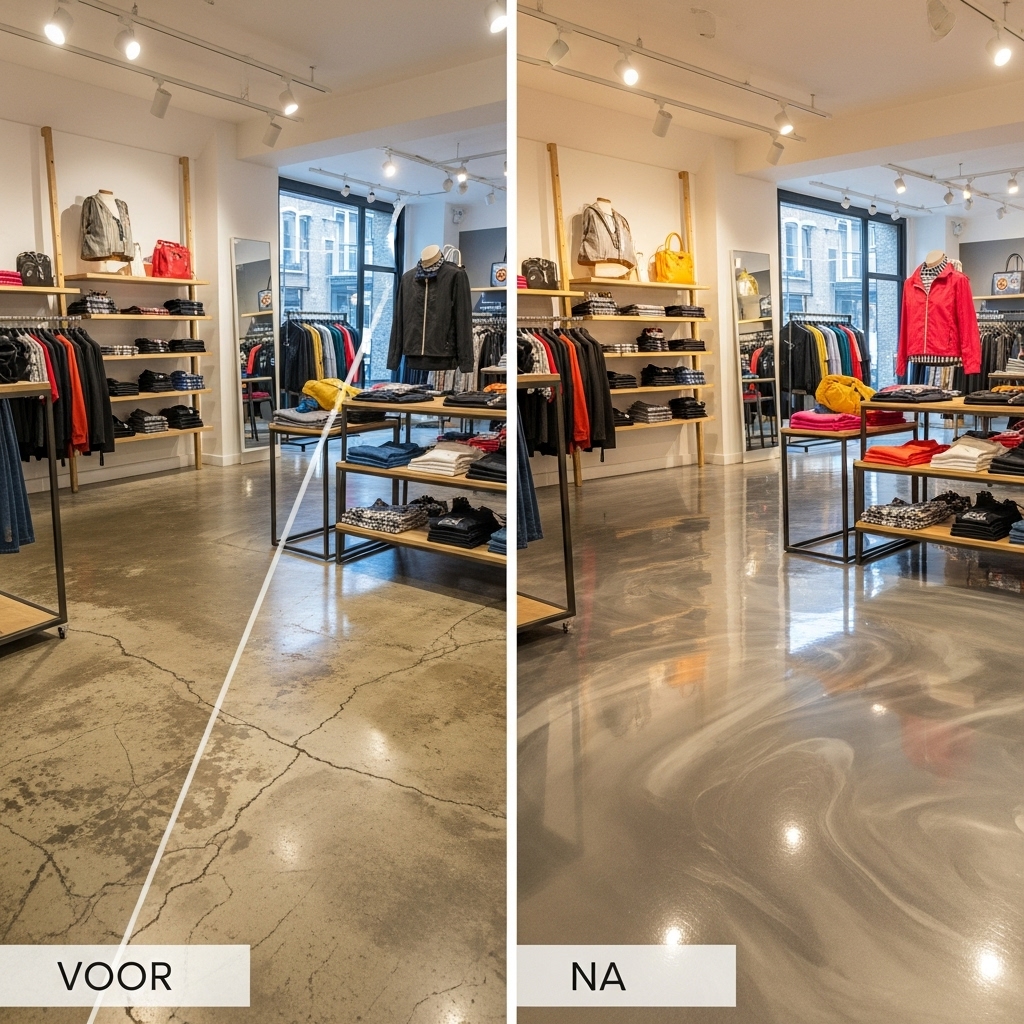 Epoxyvloer Rotterdam – voor en na voorbeeld garage Kralingen