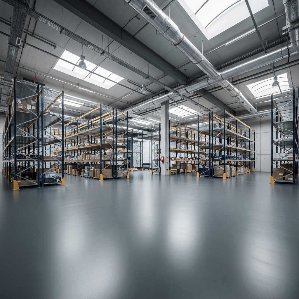 Epoxyvloer magazijn met kleurcodering