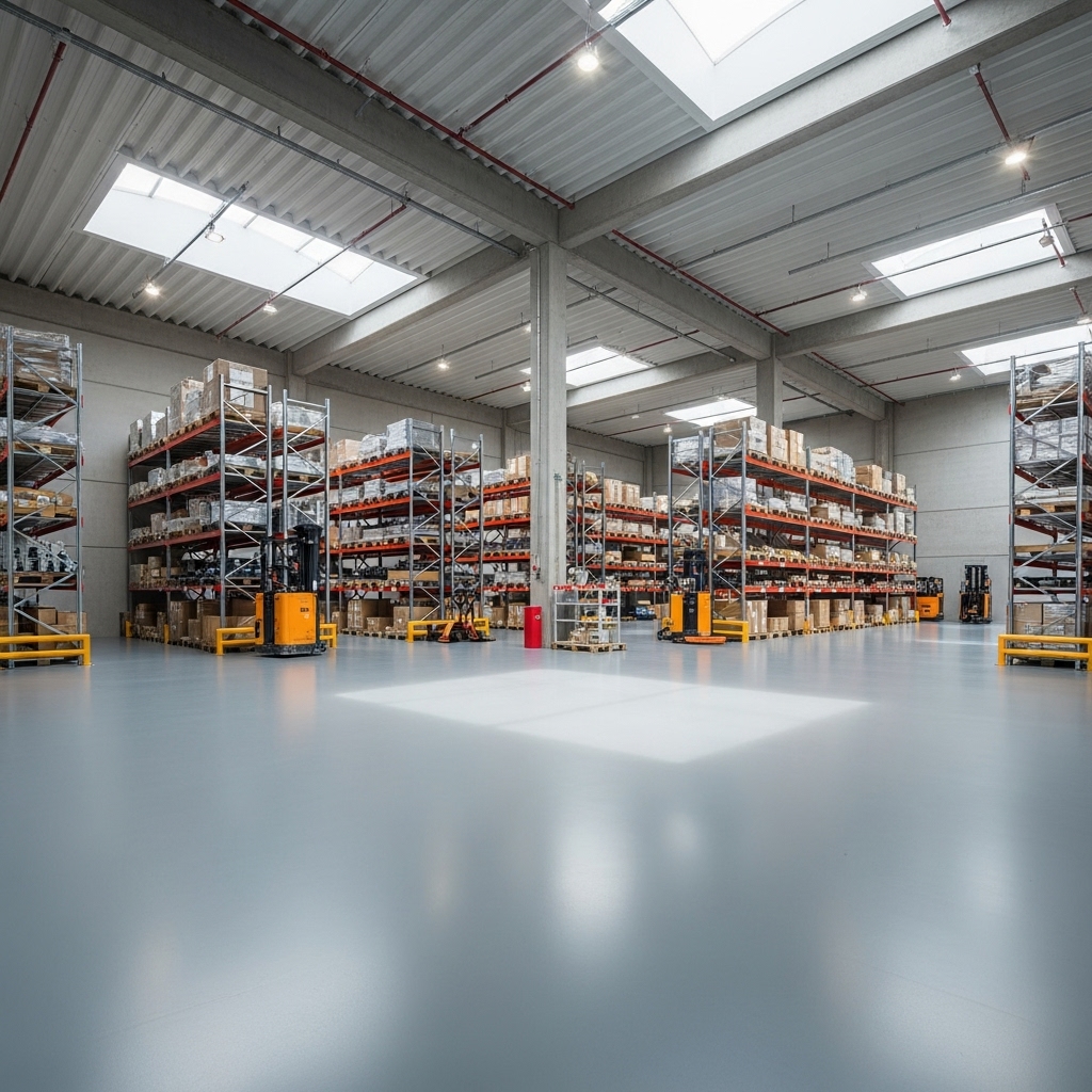 Close-up epoxy magazijnvloer 2–3 mm