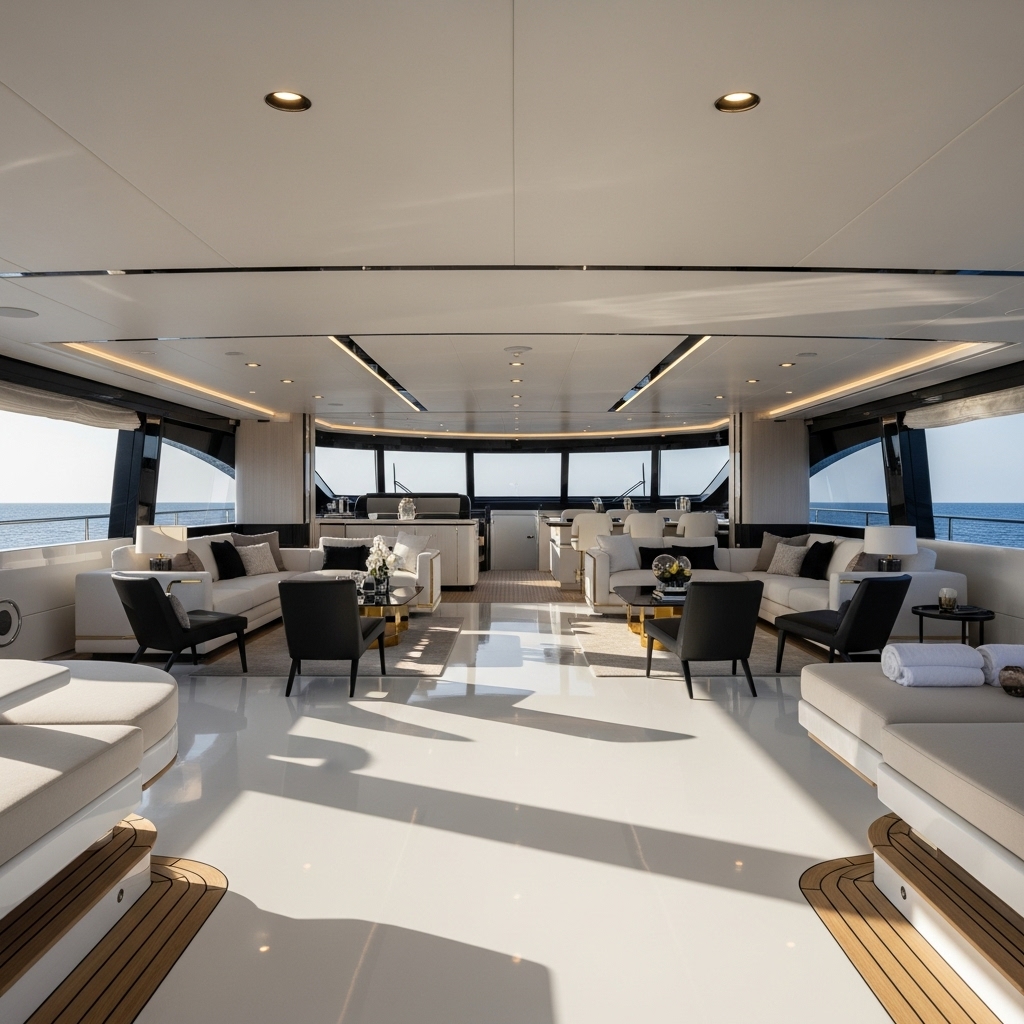 Superjacht epoxy vloer op achterdek, luxueus