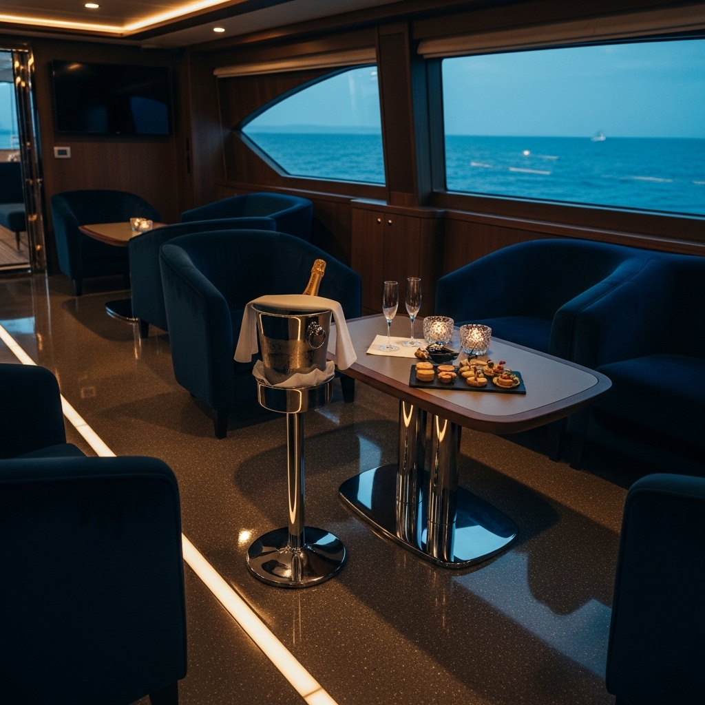 Naadloze epoxyvloer in luxe jachtsalon