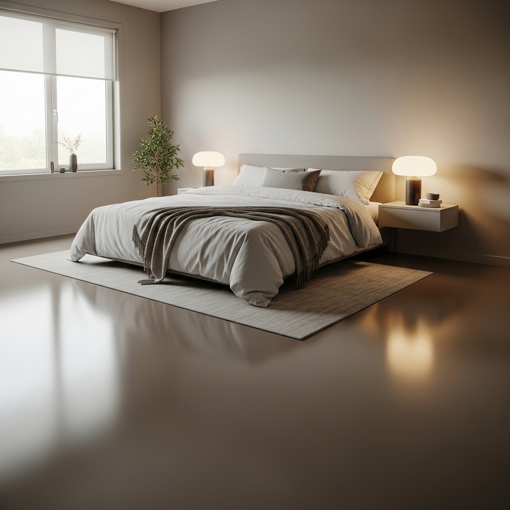 Slaapkamer epoxyvloer met matte topcoat