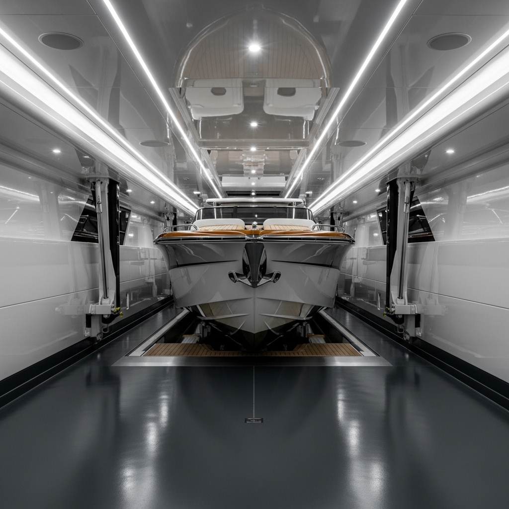 Tender garage met slijtvaste harsvloer schip