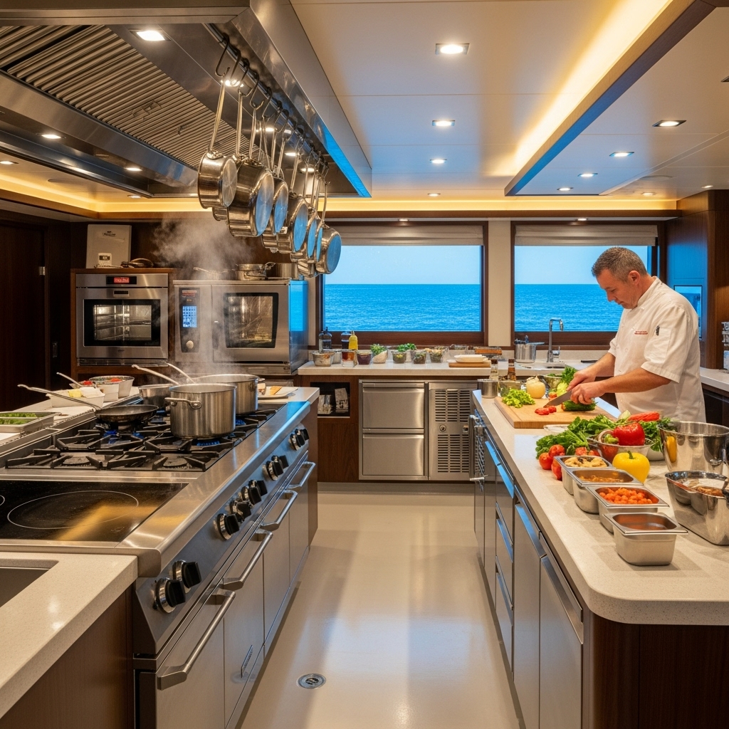 Epoxyvloer galley met quartz toplaag en HACCP plint