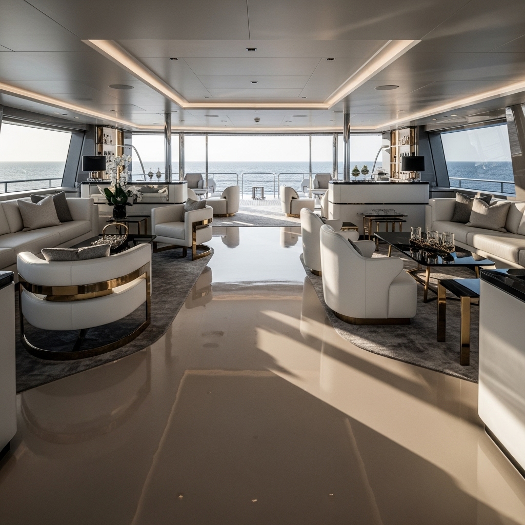 Main salon met marmerlook epoxyvloer