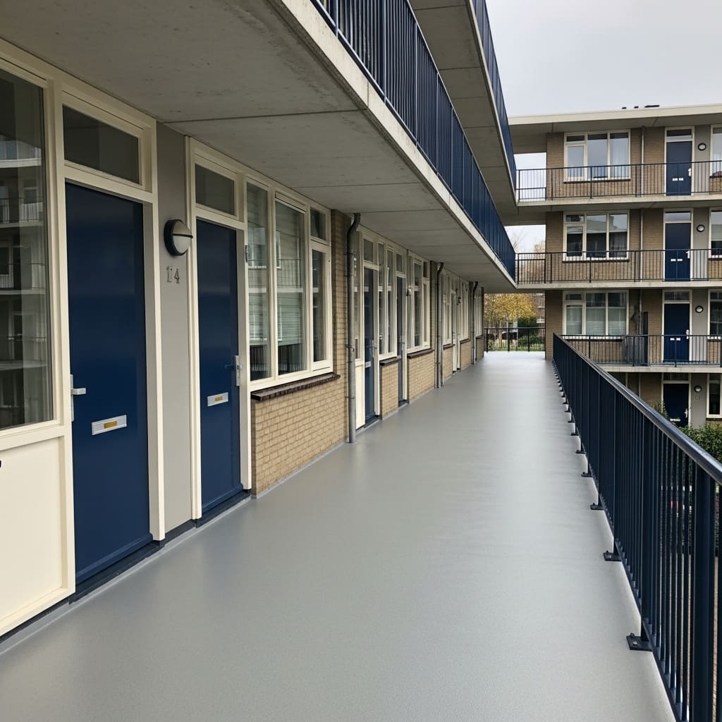 Naadloze en sterke vloerafwerking in appartementencomplex